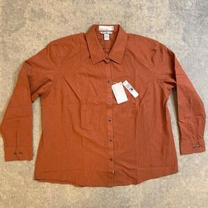 North End Shirt Womens 3XL Rust Orange Button Up Moisture Wicking Long Sleeve